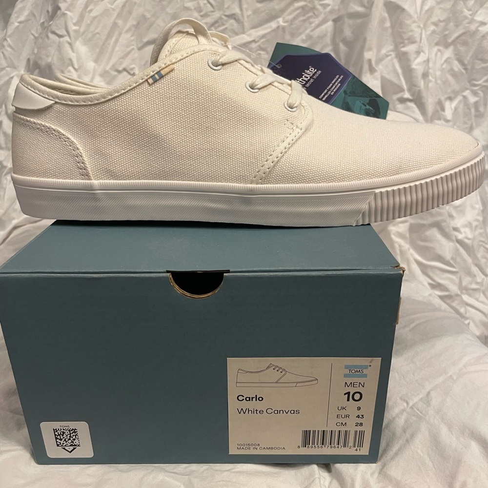 Tom’s Carlo White Canvas Men’s Size 10